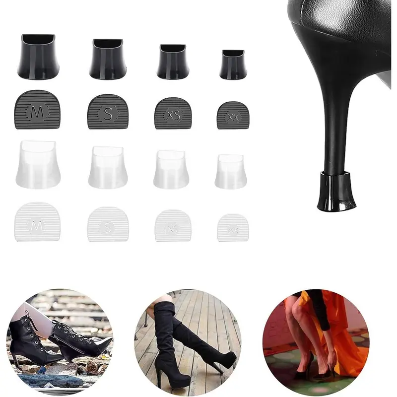 High Heel Protectors 8 Pairs Heel Repair Caps Covers & Heel Stoppers 4 Sizes Heel Cover Perfect for Wedding,Grass,Gravel,Wetlands Outdoor Events (XXS,XS,S,M)
