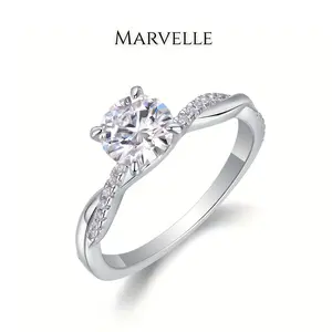 Marvelle S925 Round-Cut Engagement Ring for Women Girls Classic Timeless 5A Zirconia Crossover Ring Solitaire Wedding Promise Ring Jewelry Gift for Girlfriend Wife