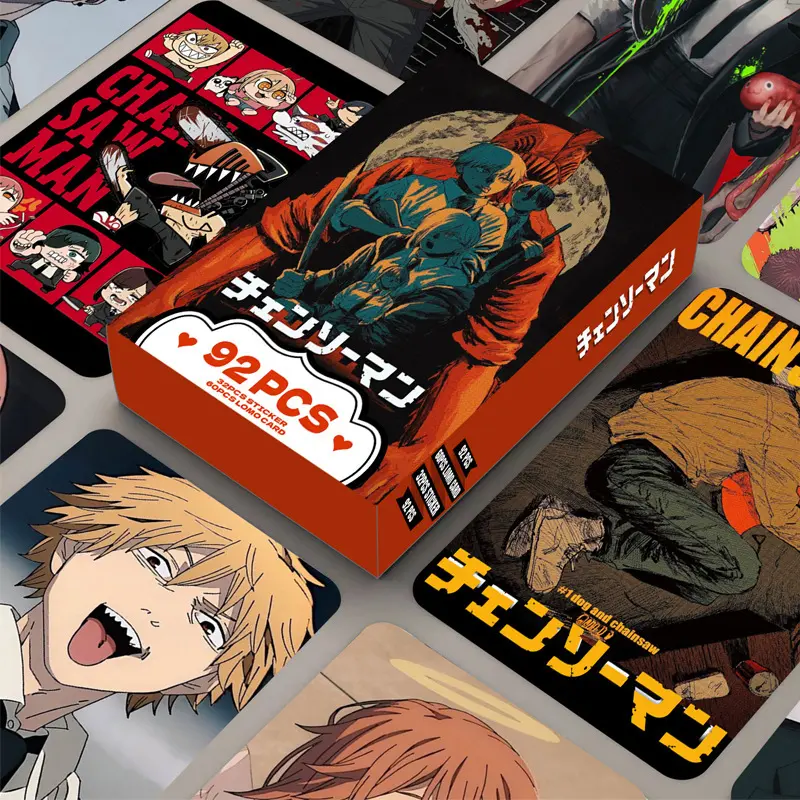 New 92-piece high-definition color printed photo cards Fashion Accessories, Chainsaw Man double-sided LOMO cards, anime merchandise, collectible card stickers.