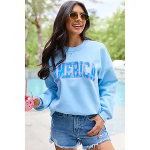 America Floral Light Blue Graphic Sweatshirt