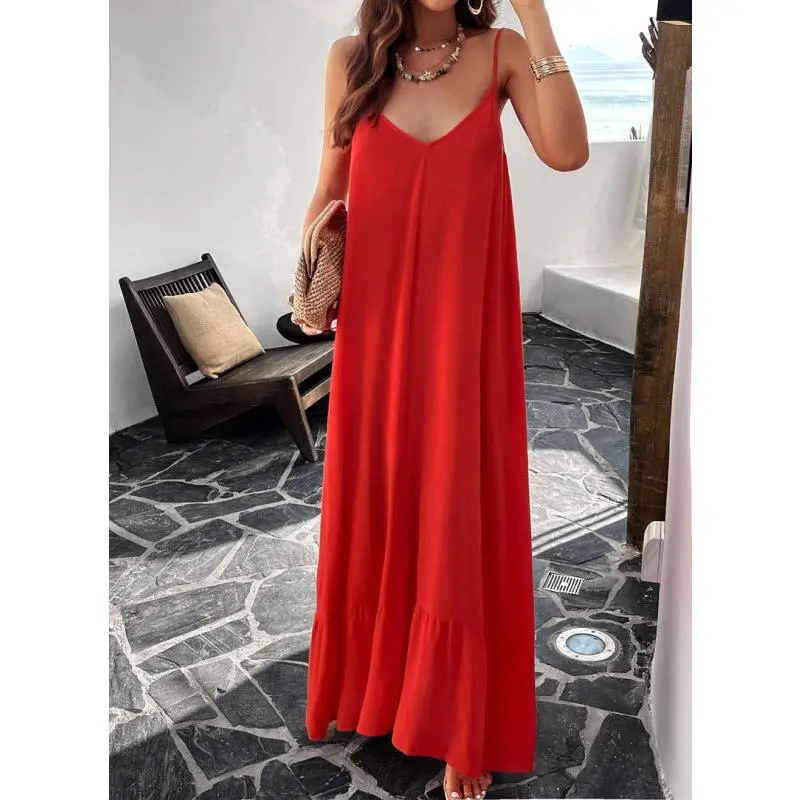 Elegant loose thin strap maxi dress