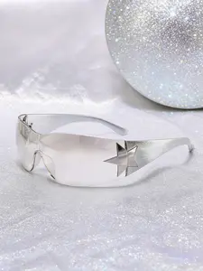 New U-Shaped Pentagon Star Frameless Silver Color Sunglasses, Modern Sunglasses, Style Sunglasses, Fashionable Unique Trendy Versatile, Uv400 Protection, All Seasons Wear, Clear Sunglasses, Rimless Sunglasses
