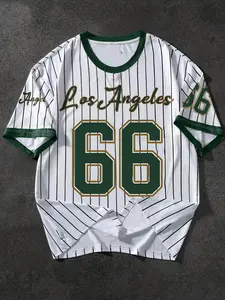 Los Angeles 66" Men's Plus Size Casual Sports Jersey in Multiple Colors - Breathable and Stretch Knit Fabric, Crew Neck, Machine Wash, Black and White Diagonal Stripes, Party Wear | Casual Style | Comfortable Fit, Baseball Jersey Top, Los Angeles T-Shirt
