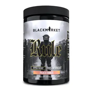 BlackMarket Rule Pre-Workout – Hyper Focus Formula with Explosive Energy & Intense Muscle Pumps – Razz Mango Sherbet Flavor – 418g Powder – Boost Endurance & Recovery
