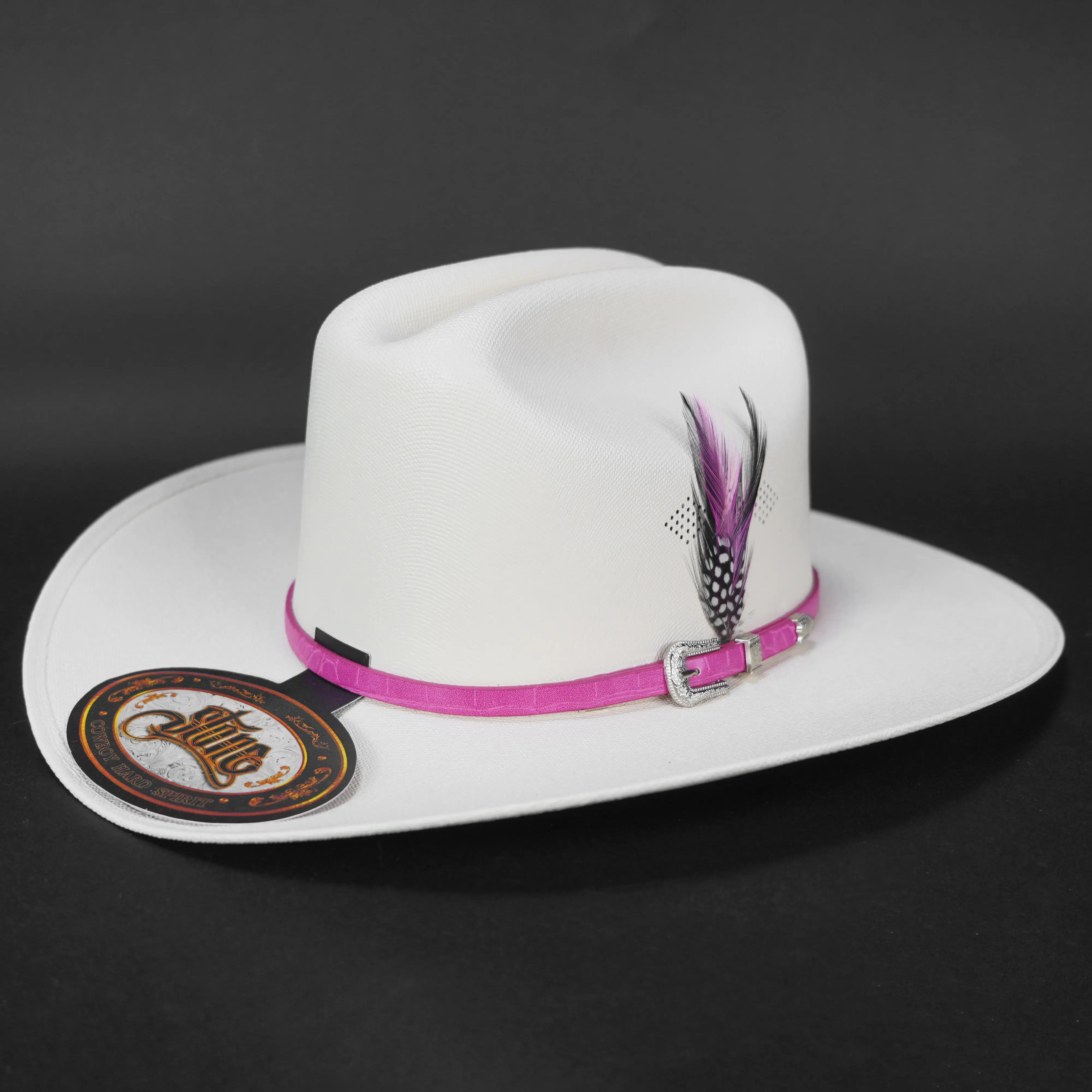Stone 50x Edicion Rosa - Sombrero Estilo Sinaloa Toquilla Rose Style Hat with Feather Accents Pink Hat Band