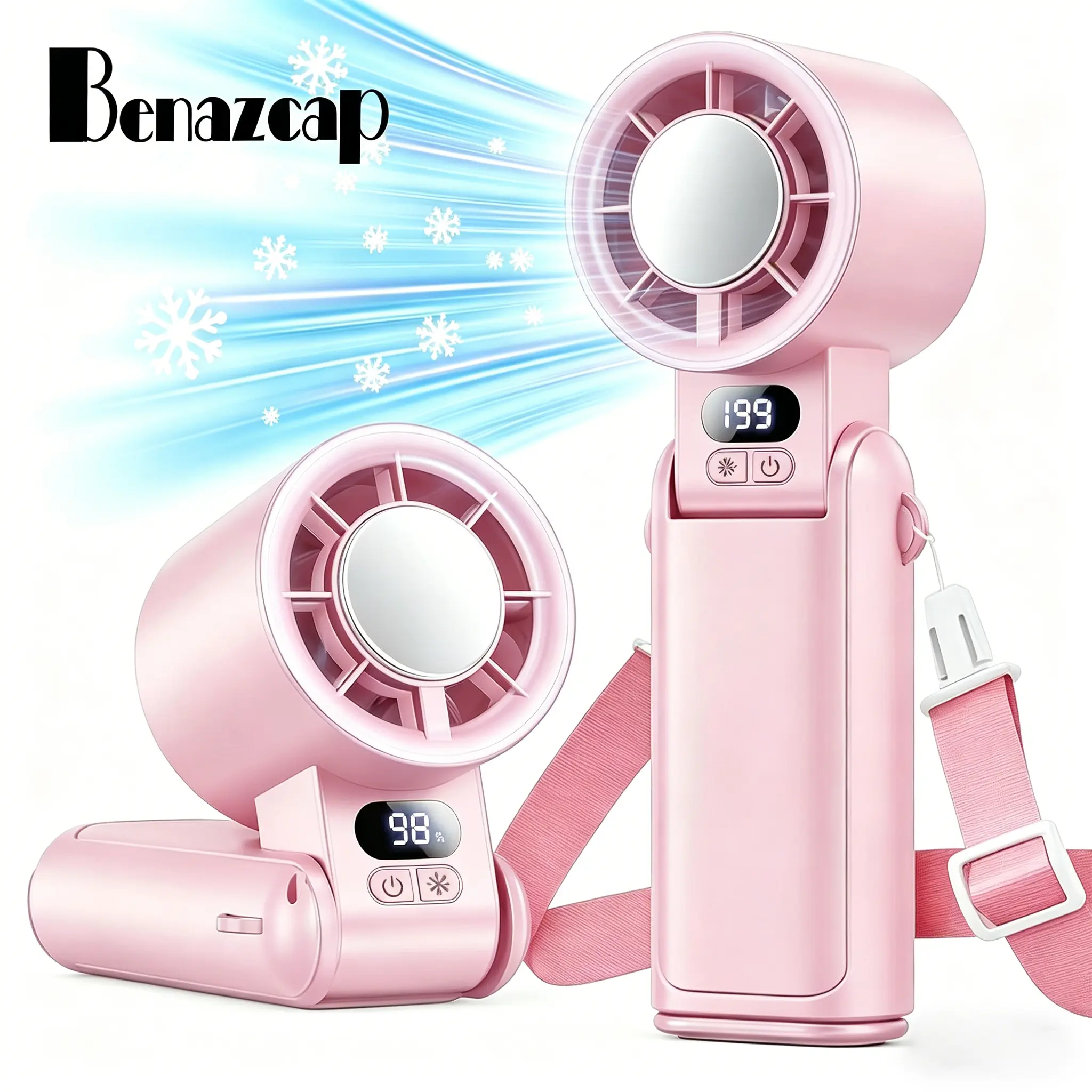 Benazcap Portable Handheld Turbo Fan 21,000 RPM High-Speed Cooling 12hr Battery Life 199 Speed Settings 120° Swivel Digital Display for Outdoor,Travel,Working,Vacation Essentials,SummerVibes