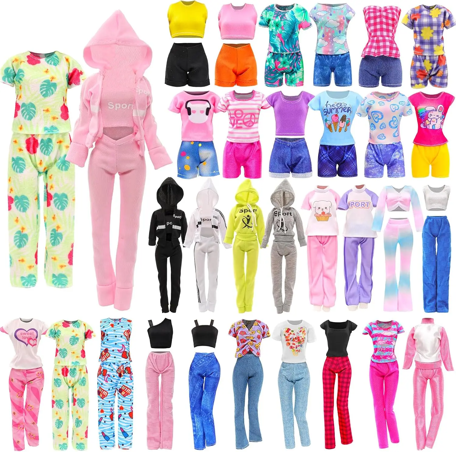 10 Sets Doll Clothes Hooded Sports Suit Tops and Pants for 11.5 inch Dolls | Tracksuit Set, Sportswear, Sports Clothes, Activewear, Running Apparel, Casual Outfits