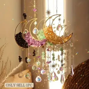 Moon Crystal Sun Catcher Car Pendant, Magic Rainbow Hanging Ornament, Fantasy Crystal Decor, Home Room Garden Window Wall Decoration, Wall Ornaments, Hangable Room Decor