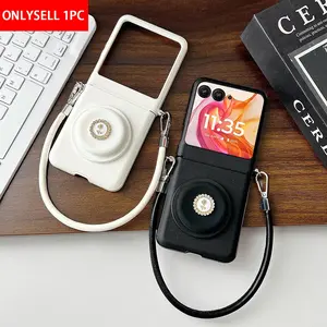 A PU leather rose-shaped phone stand magnetic phone case with a hand strap, supporting wireless charging, and a hard PC back plate for protecting the phone. It is suitable for Motorola Razr 2026, Razr 2025, Razr 70, Razr 60, Razr 50 Ultra