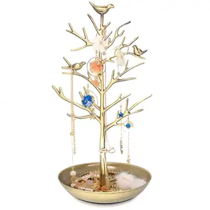 Silver Birds Tree Jewelry Stand Display Earring Necklace Holder Organizer Rack Tower
