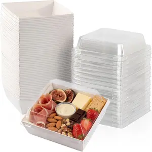 50 Pack Charcuterie Boxes with Clear , 4 Inches White Dessert Boxes To Go Disposable Mini Charcuterie Boxes for Cookie, Sandwich, Strawberry, Cupcake, Macaron, Cake Slice