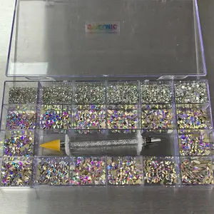 [AB Iridescent gold-back] Rhinestones set - 20 cells - 14 big shapes and 6 round shapes