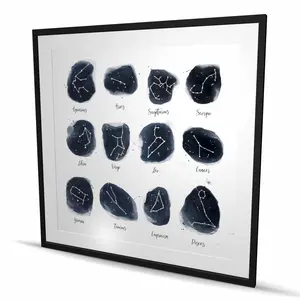 212 MAIN Framed Matted Constellations Zodiac Signs Print Wall Art - 48x48 in, Minimalist Stars & Universe Decoration, Astrology Lifestyle Room Decor, Artistic Gift for Home Supplies Enthusiasts