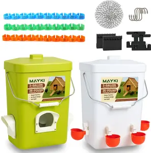 Chicken Feeder and Waterer Set, 3 Gallon/26 LB No Waste Poultry Feeding System with Hanging Option, Automatic Coop Accessories for 10 Hens, Upgraded Feeder Port Water Cup, BPA-Free Winter Design