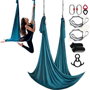 VEVOR Aerial Silk & Yoga Swing, 11 Yards, Aerial Yoga Hammock Kit with 100gsm Nylon Fabric, Full Rigging Hardware & Easy Set-up Guide, Antigravity Flying for All Levels Fitness Bodybuilding, Green