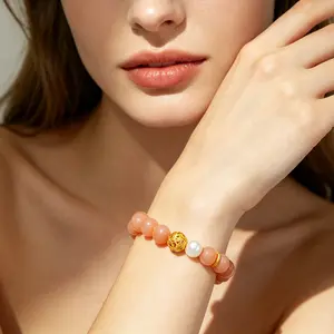 Natural Orange Moonstone Bracelet |   Sunstone Crystal Hand Chain, Sun & Moon Energy, Women's Hand Jewelry, Healing Crystal