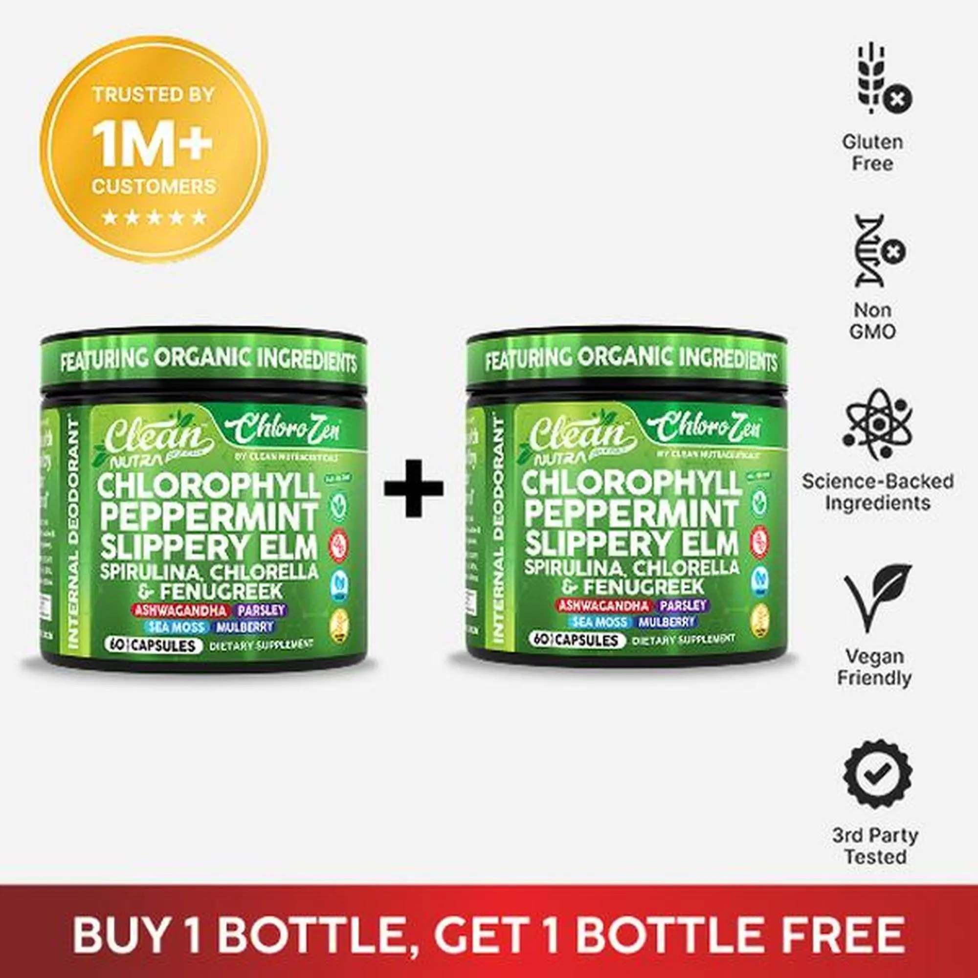 Clean Nutra BOGO | Chlorophyll, Peppermint, Slippery Elm, Spirulina, Chlorella, Fenugreek & More for Odor Control + Gut Cleanse Capsules – ChloroZen Clean Nutra BOGO | Chlorophyll, Peppermint, Slippery Elm, Spirulina, Chlorella, Fenugreek & More for Odor Control + Gut Cleanse Capsules – ChloroZen