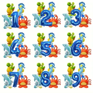 5-piece ocean-themed animal foil balloon set: Includes adorable marine creature balloons—crab, seahorse, dolphin, and turtle—perfect for underwater-themed events, children’s birthday decorations, and aquarium anniversary celebrations.