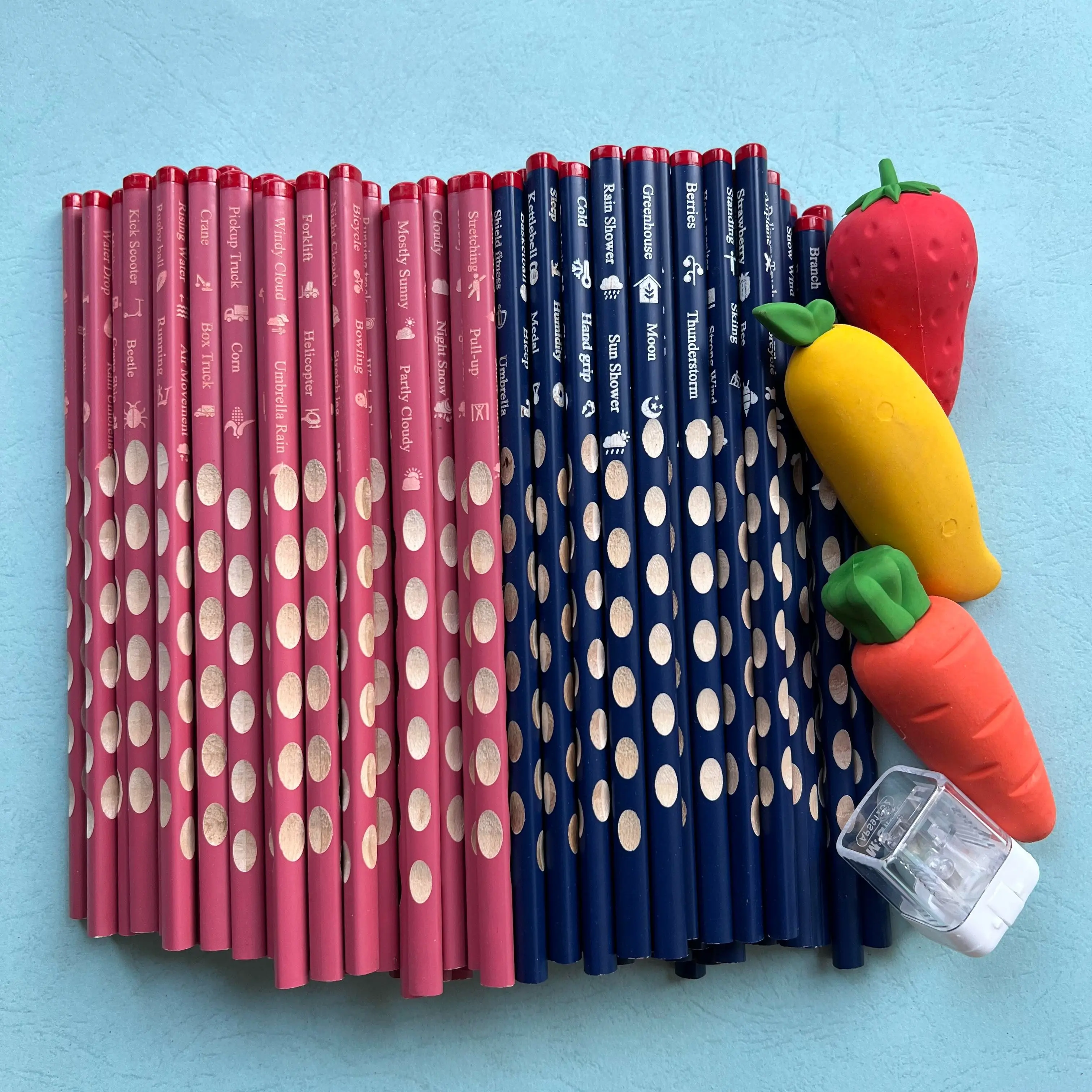 PE30 Pack Eraser Pencils, 3 Jumbo Fruit Erasers, Pencil Sharpener - Office Stationery Supplies, Writing Stationery for Teachers, Home Offices