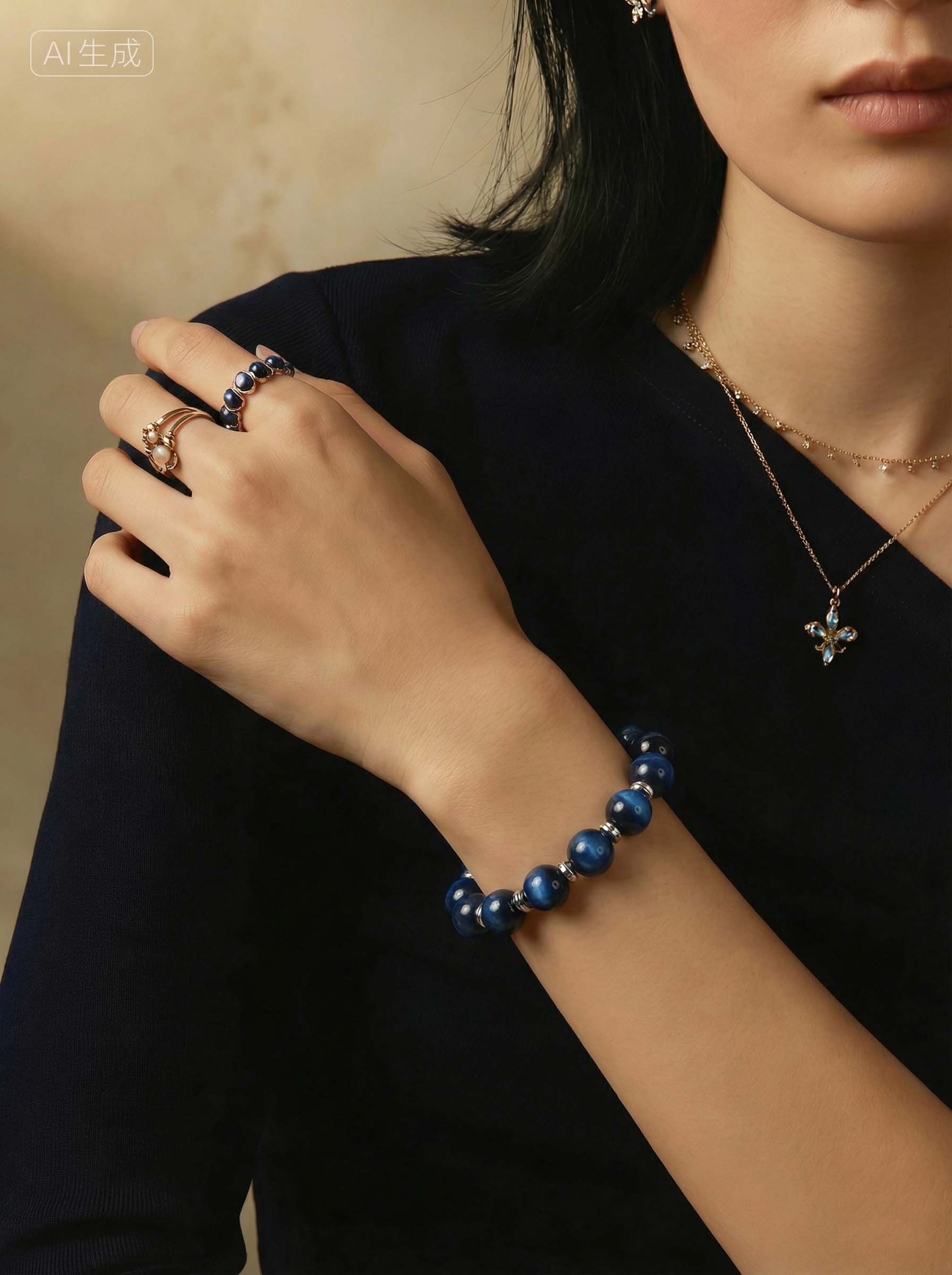 12mm Large Natural Blue Tiger Eye Beaded Bracelet Lucky Wealth Protection Jewelry Gift