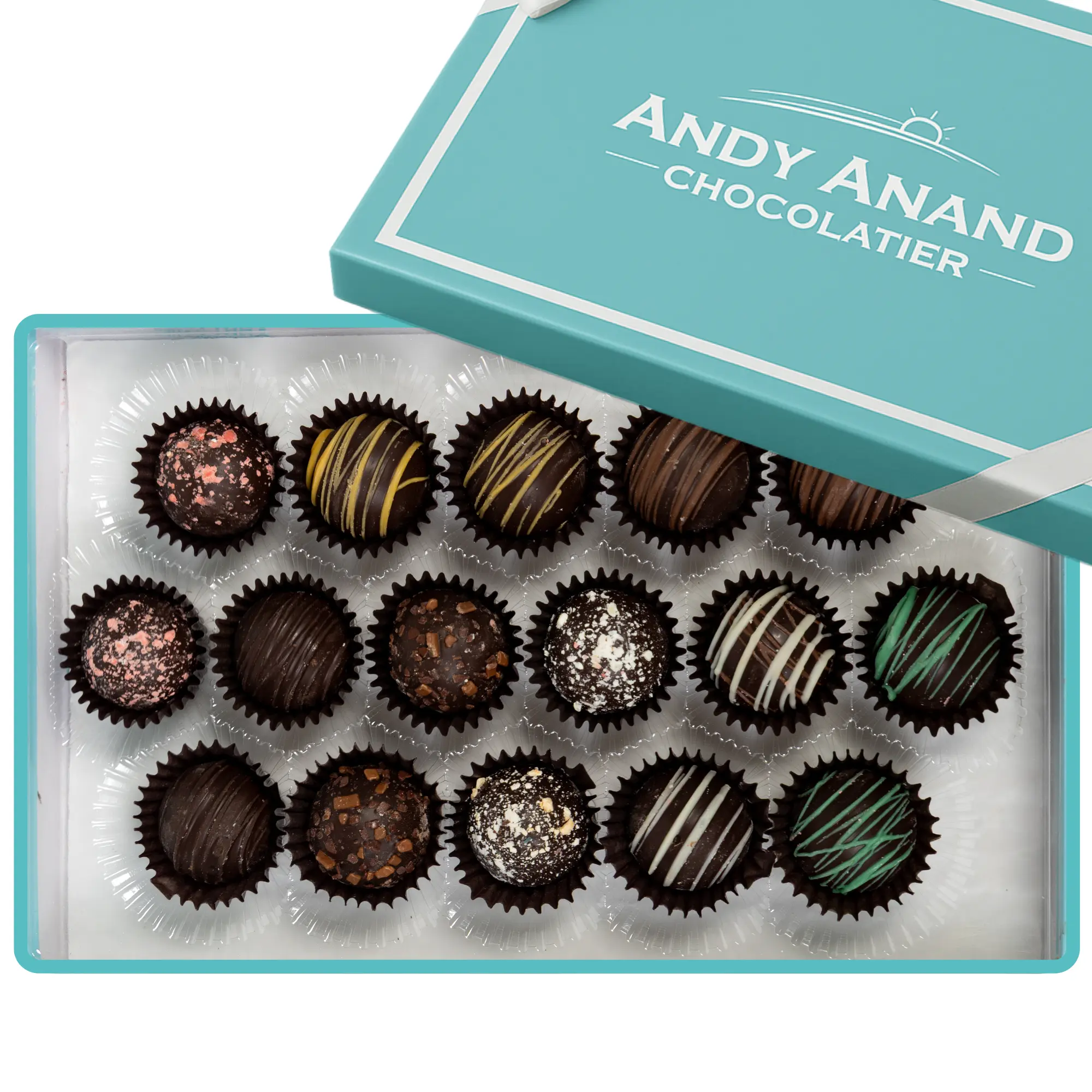 Andy Anand Gluten-Free Belgian Dark Chocolate Truffles, 16 pc, 8 oz – Champagne, Rum, Amaretto & Black Forest, Birthday & Holiday Gift