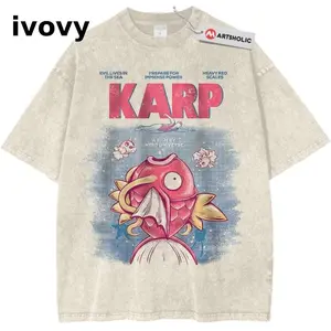 Magikarp x Jaws Shirt – Funny Pokemon Graphic Tee – Vintage Anime T-Shirt for Men Cotton Fabric