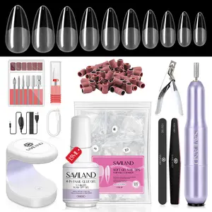 SAVILAND Almond Gel X Nail Kit: Complete DIY Manicure Set 500 Nail Tips Glue UV Lamp Nail Drill & Tools Home Design & Cuticle Care Gift for Women