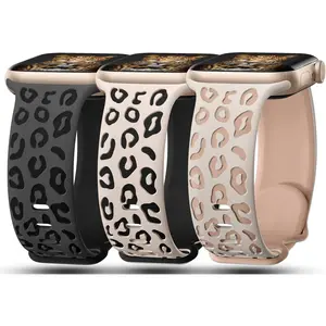 Cute Leopard Print Engraved Watch Bands | Soft Silicone Replacement Straps – 3 Pack