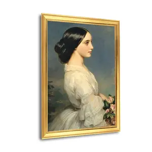 Gold-plated plastic-steel picture frame with synthetic fiber canvas and pine inner frame, featuring polystyrene PS decorative trim for interior design.