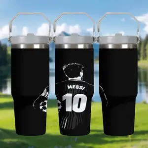 1pc 30oz Stainless Steel Insulated Mug, "Messi | No. 10 Back View Trendy Portable Water Bottle", with handle and straw, car mug, Vacuum Insulated Tumbler, Funny Dad Tumbler, suitable for various occasions, personalized gift for birthdays/holidays.