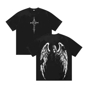 Broken Wings Angel Cross Tee | Gothic Aesthetic Alternative Streetwear Gothic Cross Angel Graphic Tee | Dark Aesthetic Grunge Streetwear-ZB
