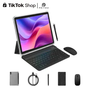 [New Arrivals]PRITOM 2026 Android 15 Tablet 16GB(4+12)RAM 64GB ROM With Bluetooth Audio Dual Cameras 2-in-1 Detachable Keyboard Set 10.1-inch Screen With Usb Perfect MothersDay Gift & Back-to-School Gift