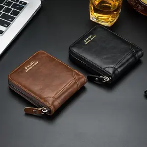 Mens Slim Durable Vintage Retro PU Leather Bifold Wallet - Zipper Coin Pocket Credit Card Holder | 2026 Christmas Gift for Him