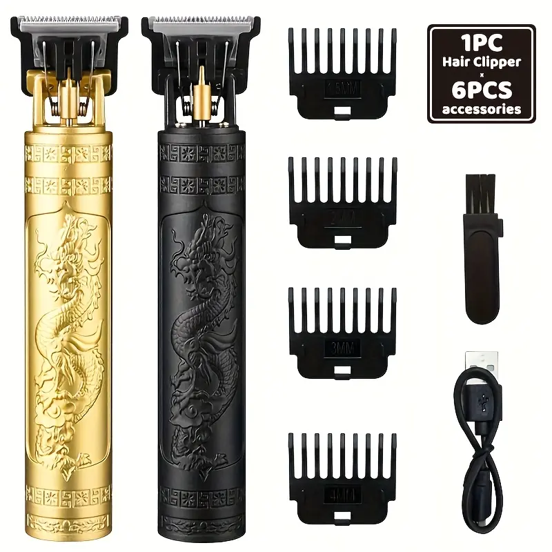 1pc ABS+Ceramic Blade Men‘s Electric Hair Clipper Haircut & Trimming Function Dragon Etching Tough Style Black Powerful Motor+Low Noise+6-Step Guide Comb Father’s Day Gift Hair Cutting Machine Hair Cutter Trimmer Handle Matte