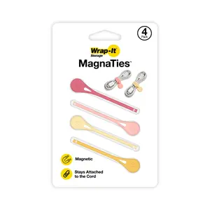 Wrap-It Storage MagnaTies - 4-Pack Silicone Magnetic Cord Ties for Cable Management