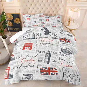 Newspaper Style Bedding Set, Includes 1 Quilt and 1 or 2 Pillowcases Without Inserts, Soft Comfortable Bedroom Decor for Kids & Adults