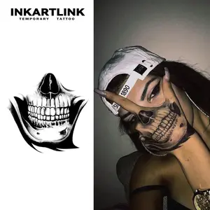 INKARTLINK Tattoo Tech, 2 Sheets Medium Semi Permanent Tattoo, Adult Art Design Temporary Tattoos, Lasts 1-2 Weeks, Waterproof, Realistic Look, No Adhesive, No Reflection (Skulls)