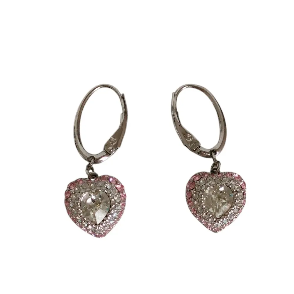 Pre-owned Swarovski Zinc Alloy Small Leather Goods Heart Pavé Earrings