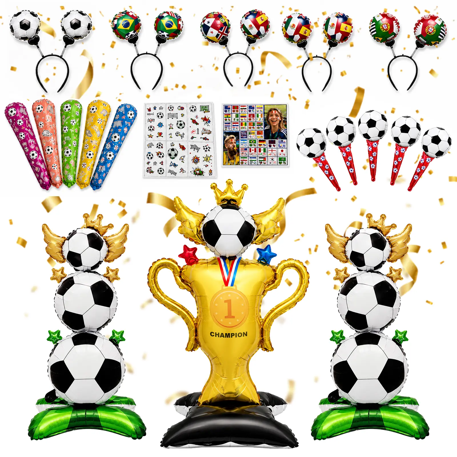 20Pcs World Soccer 2026 balloons Decorations – Foil Balloons, Headband, Red Balloon, Wing Balloon, Face Stickers & Tattoos for Game Day, BBQ, Holiday