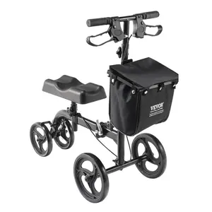 VEVOR Folding Knee Scooter, Carbon Steel Steerable Knee Walker with Height-Adjustable Handlebar Knee Pad, All-Terrain Solid Wheels, Dual Brakes, Leg Recovery Scooter for Broken Ankle Foot Injuries