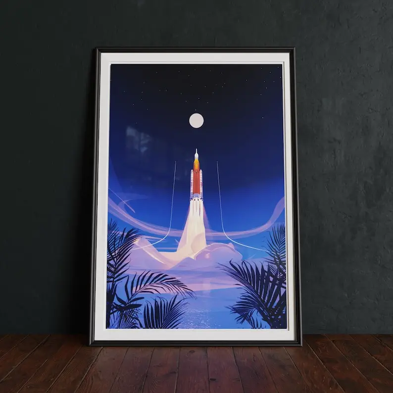 Artemis II  NASA Rocket Poster Print  Scientific Illustration  Original