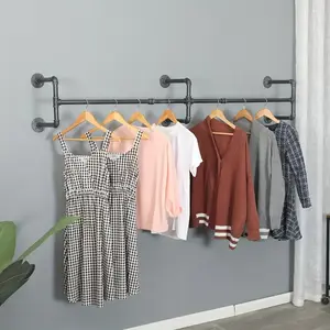 Industrial Pipe Clothes Rack Wall Mounted,Retail Metal Clothing Rack Wall Mount,Display Garment Rack for Hanging Clothes(72.8in,Black) Organiser Hangable