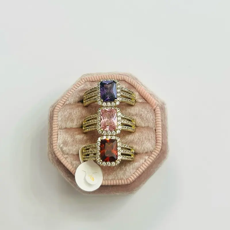 Eli Boutique Jewelry#7725 Women's Gold Plated Rings with Pink Red & Purple Stones Elegant Versatile Design High-Quality Fashion Accessory