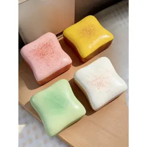Home decor， Toast Bread Pinch Toy, Super Soft Butter Toast Soothing Decompression Squeeze Toy, Available In Pink Yellow White And Green, Decompression Pinch Toy-Perfect Choice For Birthday And Holiday Gifts, Daily Gift Surprise, Desktop Cre