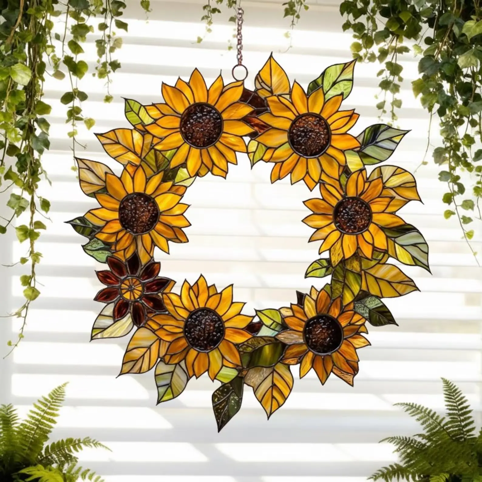 Sunflower Suncatcher Wreath-Shaped Floral, Sunflower Acrylic Mother's Day Gift Window Decor, Sunflower Suncatcher