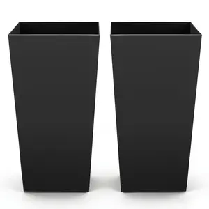 Summervibes VEVOR Tall Planters Set of 2, 30 Inch Large Outdoor Taper Planters for Outdoor Indoor Plants, Front Porch Plastic Modern Flower Pots with Casters, Inner Pot Drainage Holes for Patio, Garden, Black