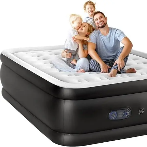 Heavy-Duty Inflatable Airbed Mattress - Instant Inflation 110V Built-In Pump, Portable Double-Height Camping Air Mattress with Flocking Top, Non-Slip Bottom, 660 Lb Capacity, Carry Bag Included, Instant Inflation Mattresses, Airbed Mattresses