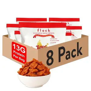 Flock x Tapatio Salsa Picante Chicken Skin Crisps  | 8-Pack | High Protein, Low Carb, Low Sugar Snack | Keto and GLP-1 Friendly