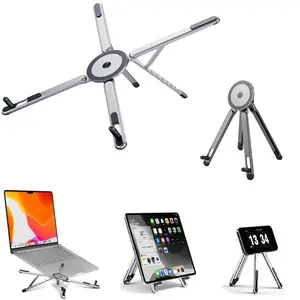Portable Laptop Stand for Desk,Foldable Adjustable Computer Riser withMagnetic Phone Holder, Aluminum LaptopStand for 10-16" Laptops & 4-13" Phones/Tablets