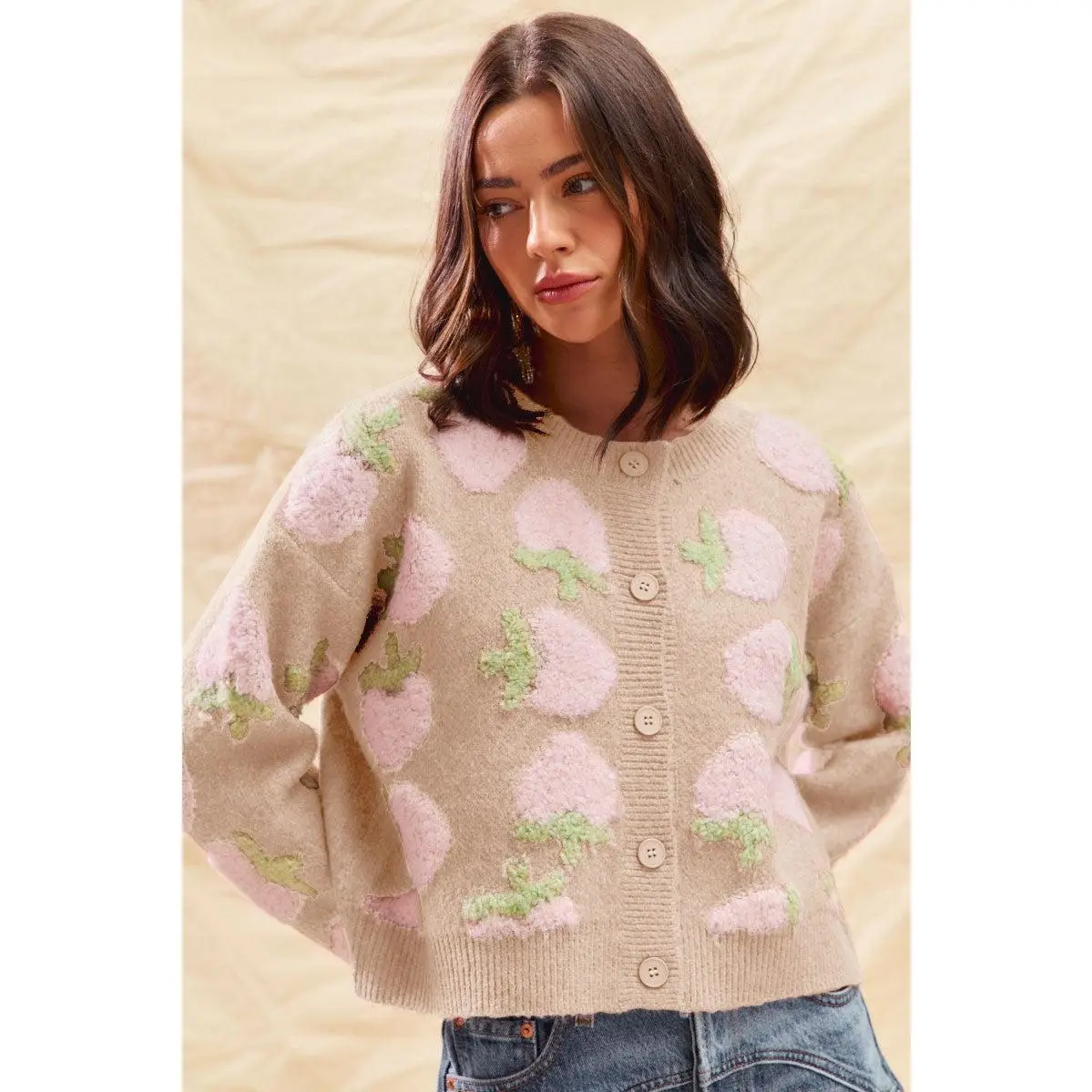 Strawberry Fruit All Over Button Sweater Cardigan